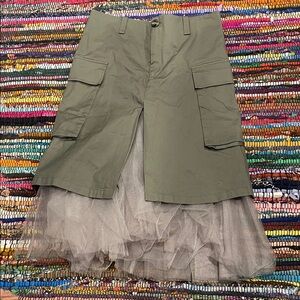 Olive Green Midi Skirt with Tulle Layer